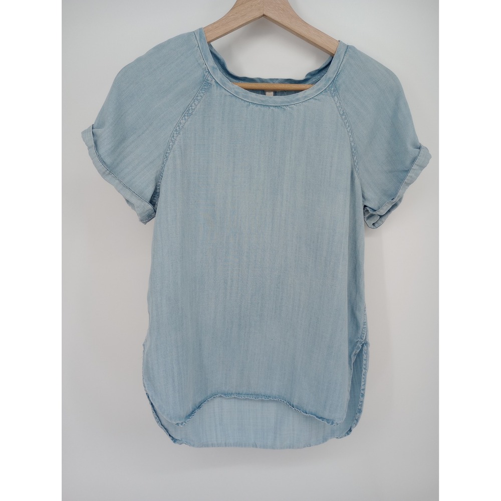 Laju Tencel Top Women XS Light Blue Denim Look Raglan Short Sleeve
